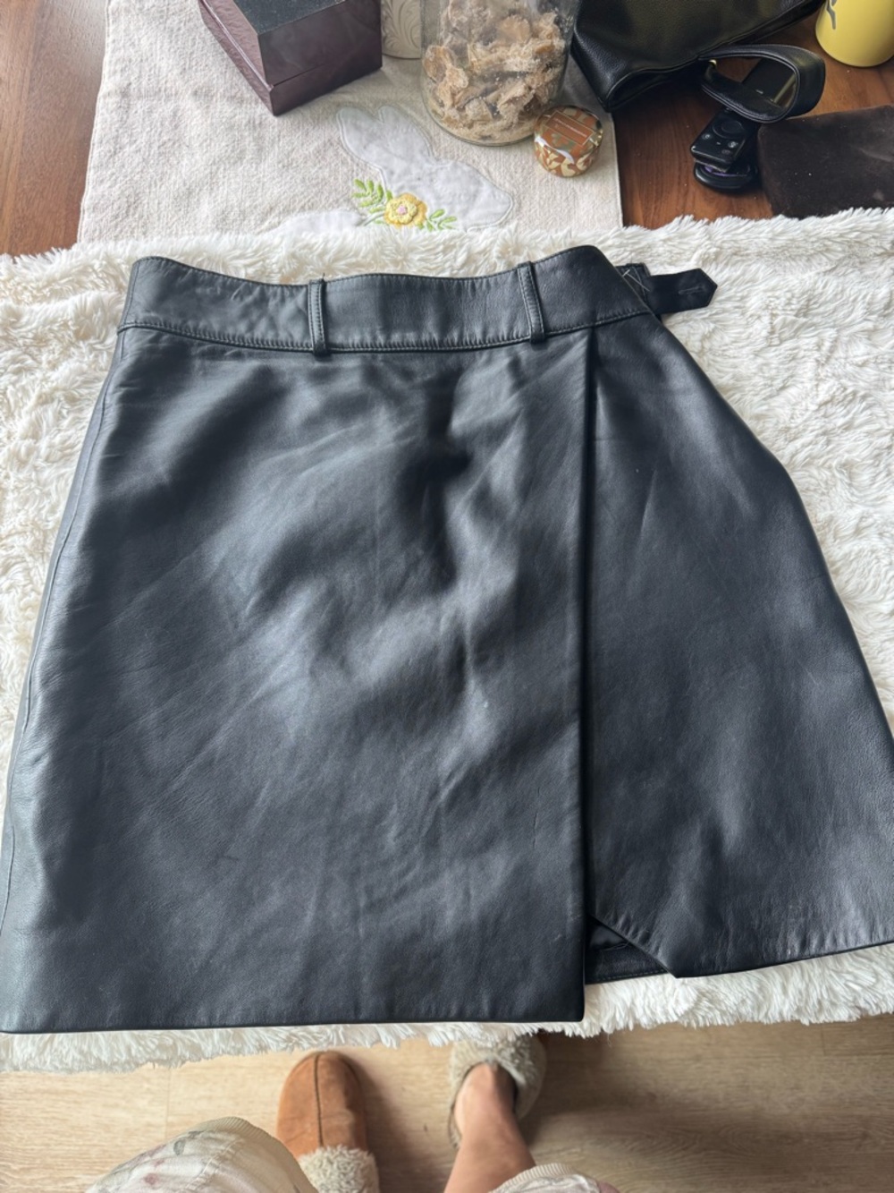 Black sexy Leather  Mini Skirt